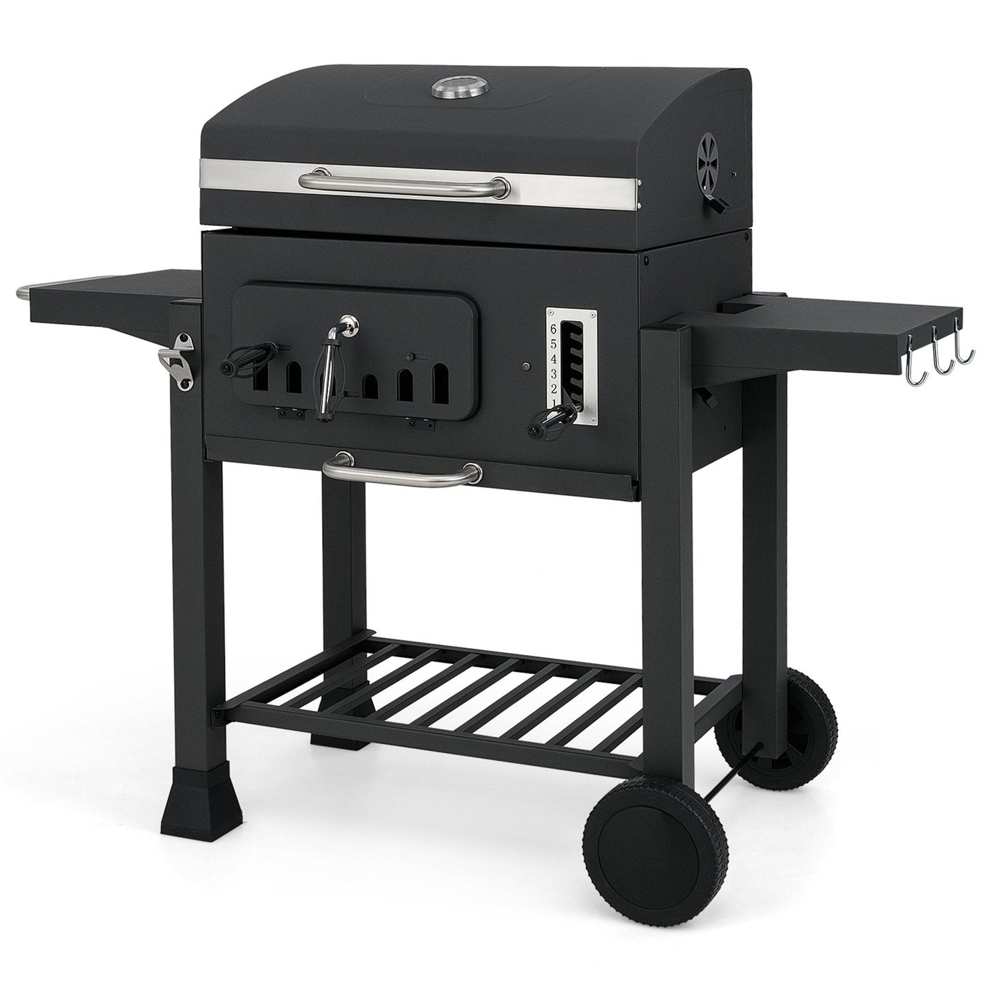 Barrel Charcoal Grill with 2 Folding Side Tables for Camping Picnic