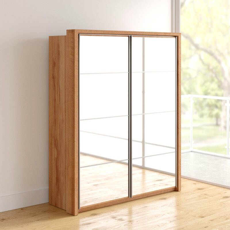 Barse 2 Door Mirrored Sliding Wardrobe 180cm - Oak, White, Grey