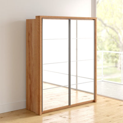 Barse 2 Door Mirrored Sliding Wardrobe 180cm - Oak, White, Grey