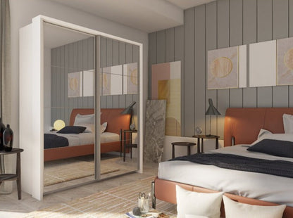 Barse 2 Door Mirrored Sliding Wardrobe 180cm - White, Oak, Grey