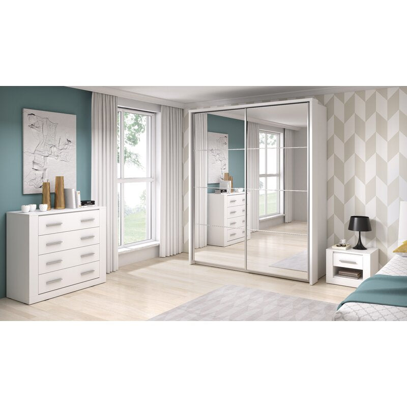Barse 2 Door Mirrored Sliding Wardrobe 180cm - Oak, White, Grey