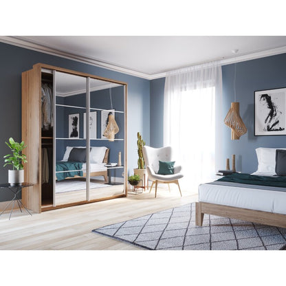 Barse 2 Door Mirrored Sliding Wardrobe 180cm - Oak, White, Grey