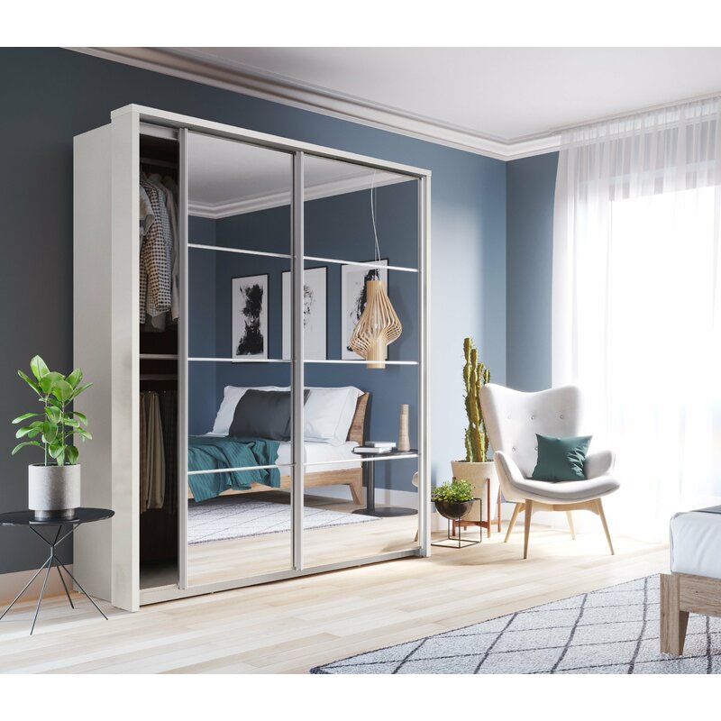 Barse 2 Door Mirrored Sliding Wardrobe 180cm - Oak, White, Grey