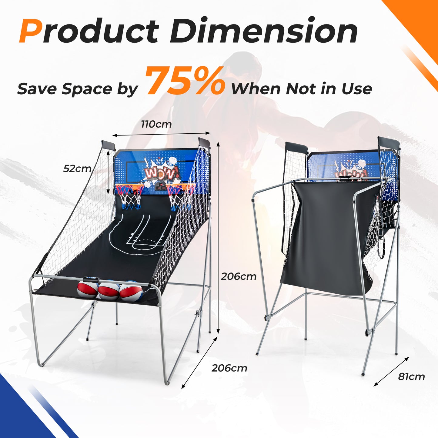 Basketball Arcade Game Indoor for 2 Players-Blue