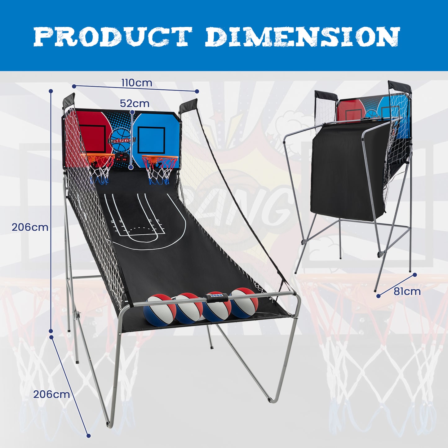 Basketball Arcade Game Indoor for 2 Players-Blue and Red