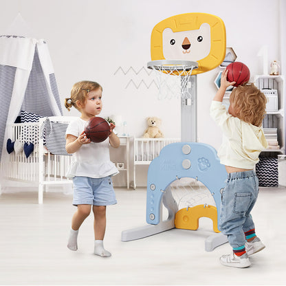 3-in-1 Basketball Hoop Set Stand with 5 Adjustable Height Levels-Yellow