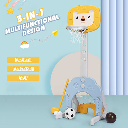 3-in-1 Basketball Hoop Set Stand with 5 Adjustable Height Levels-Yellow
