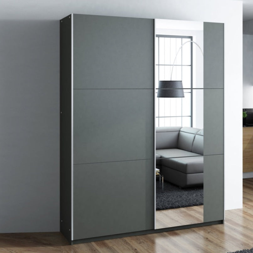 Oldham Sliding Mirror Door 150cm Wardrobe - Grey, White