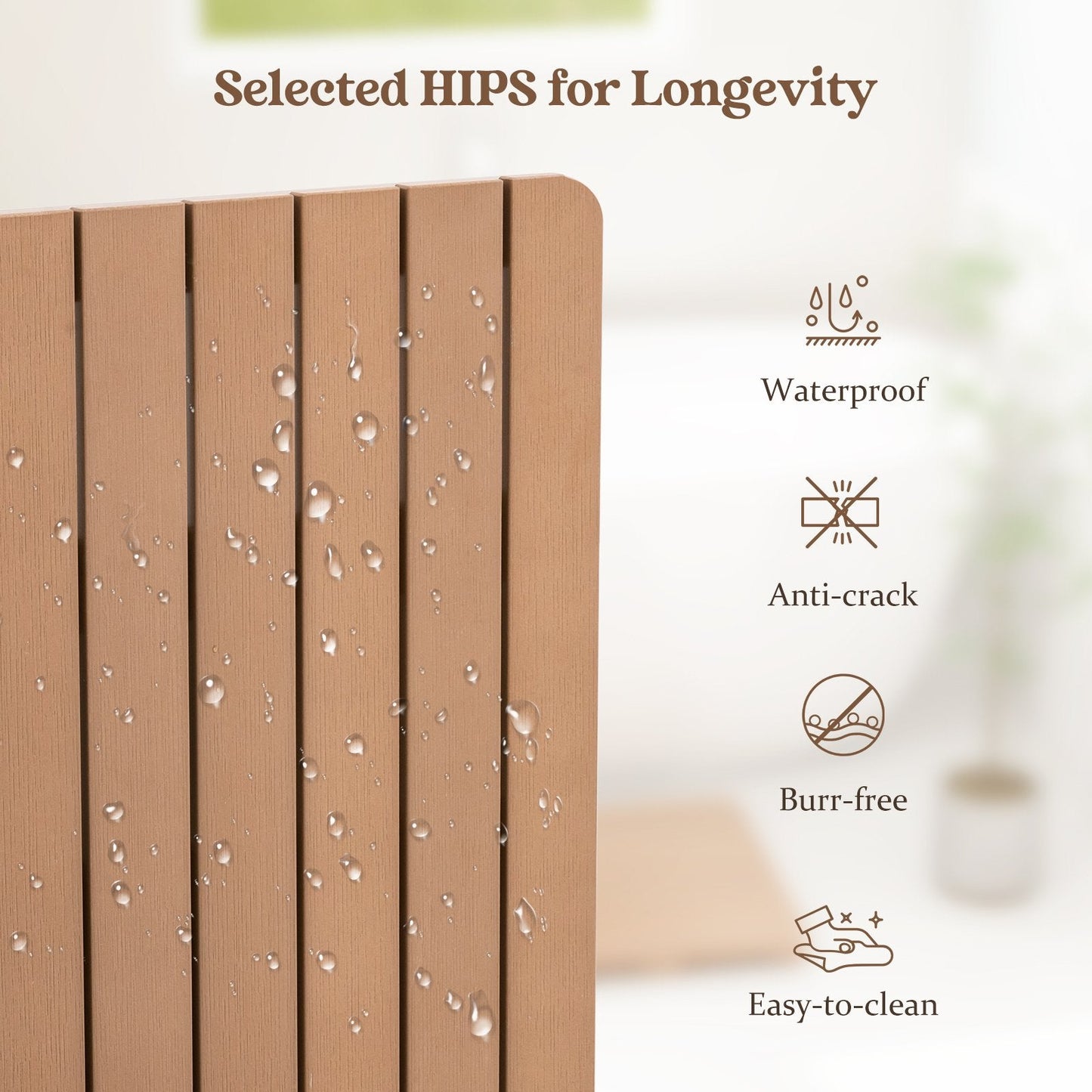 60 x 48 cm Bath Mat for Shower with Non Slip Foot Pads-Brown