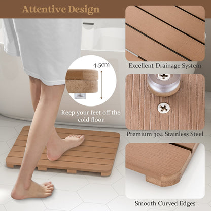 60 x 48 cm Bath Mat for Shower with Non Slip Foot Pads-Brown