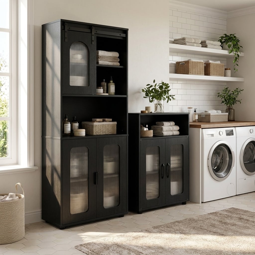 Bathroom Cabinet Set with 150 cm Tall Cabinet and 83 cm Floor Cabinet-Black