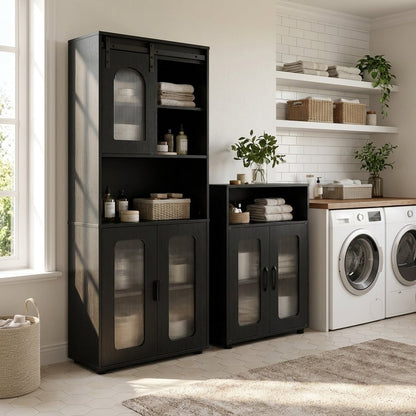 Bathroom Cabinet Set with 150 cm Tall Cabinet and 83 cm Floor Cabinet-Black