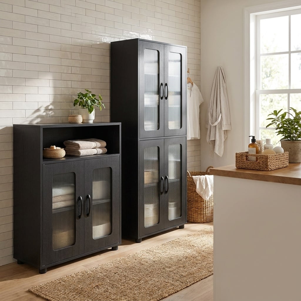 Bathroom Cabinet Set with 150 cm Tall Cabinet and 83 cm Floor Cabinet-Black