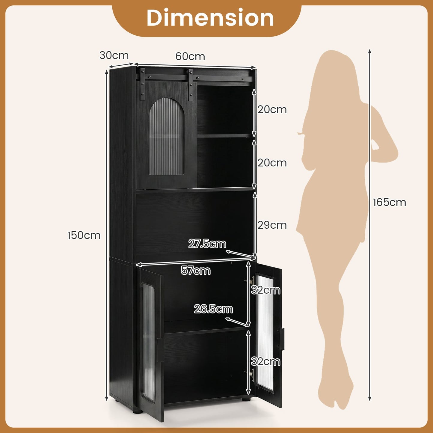 Bathroom Cabinet Set with 150 cm Tall Cabinet and 83 cm Floor Cabinet-Black