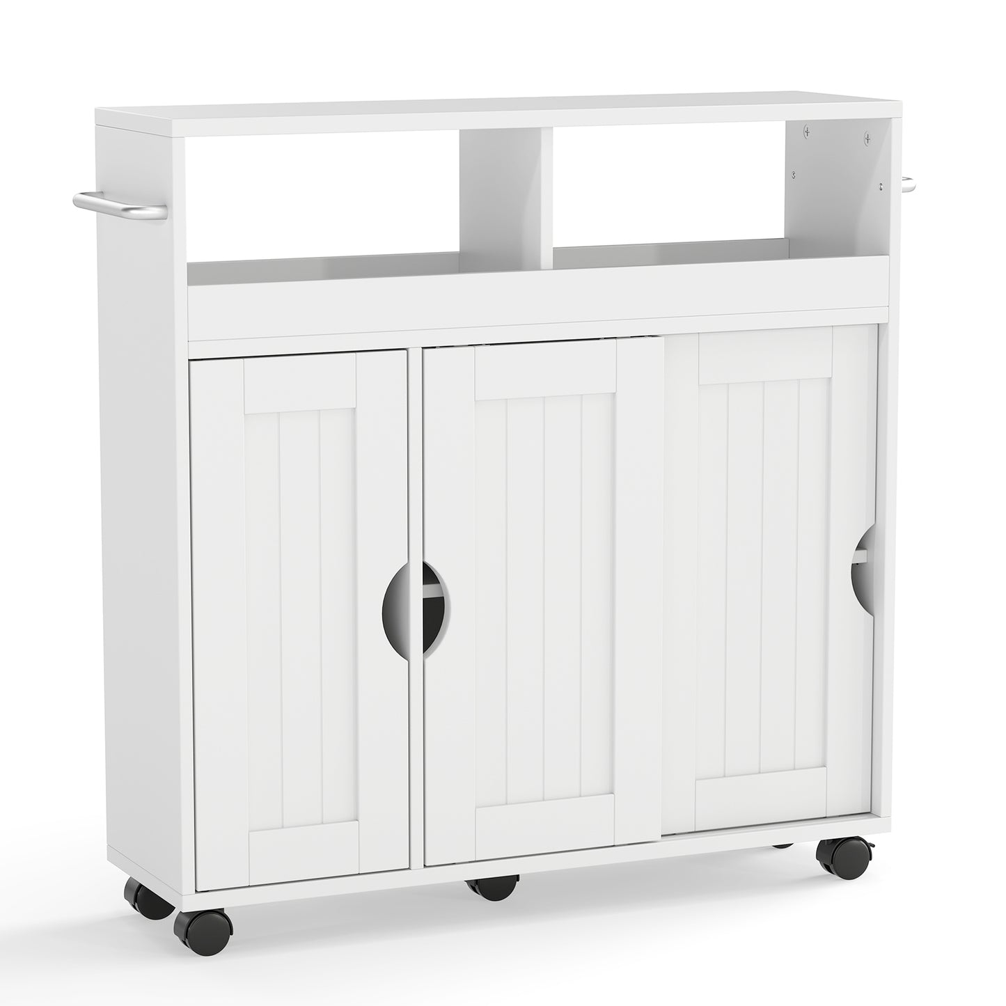 Bathroom Cabinet with Wheels Slim Side Storage Organizer with Adjustable Shelf and Towel Racks-White