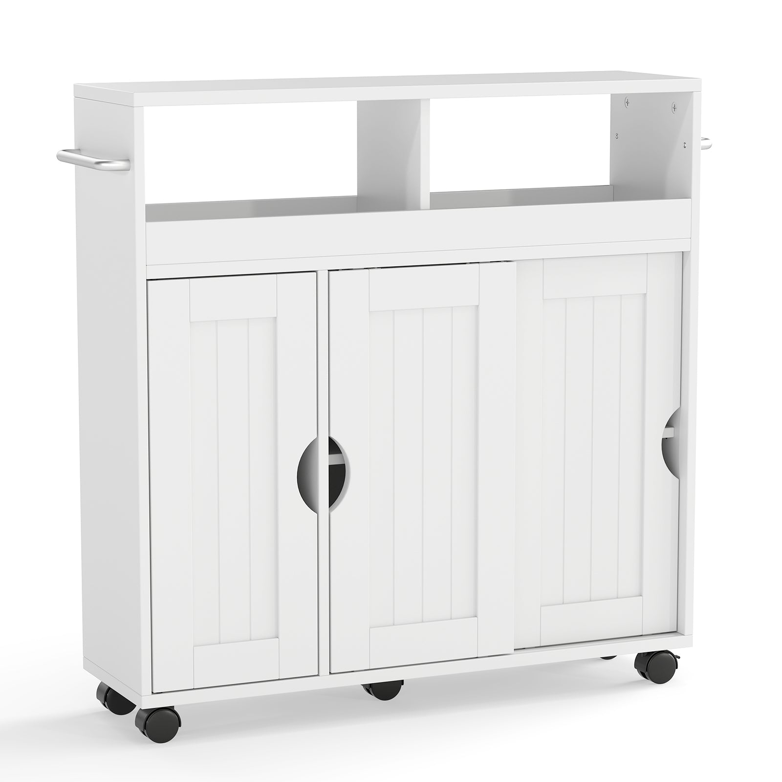 Bathroom Cabinet with Wheels Slim Side Storage Organizer with Adjustable Shelf and Towel Racks-White