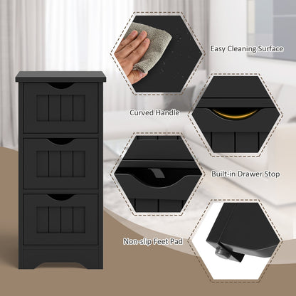 Bathroom Floor Cabinet with 3 Drawers and Cut-Off Handle-Black