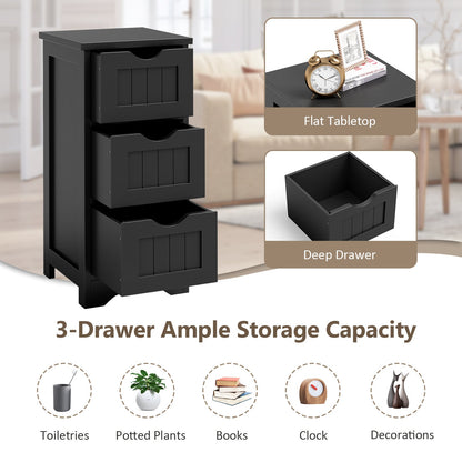 Bathroom Floor Cabinet with 3 Drawers and Cut-Off Handle-Black
