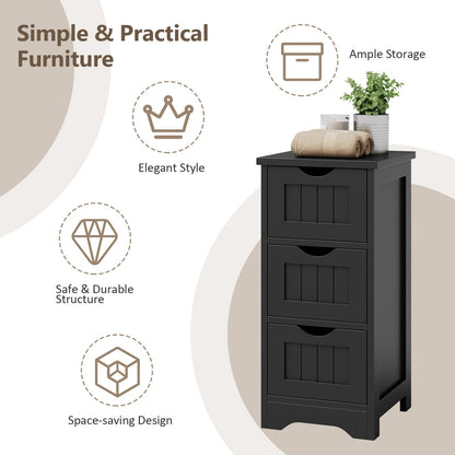 Bathroom Floor Cabinet with 3 Drawers and Cut-Off Handle-Black