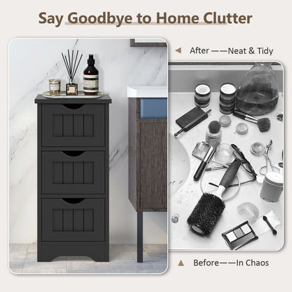 Bathroom Floor Cabinet with 3 Drawers and Cut-Off Handle-Black