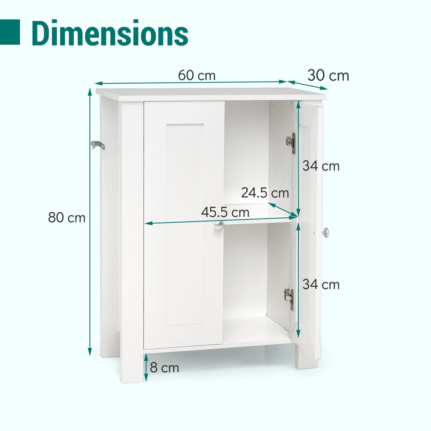Bathroom Floor Cabinet with Double Doors Freestanding Wooden Storage-White