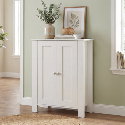Bathroom Floor Cabinet with Double Doors Freestanding Wooden Storage-White