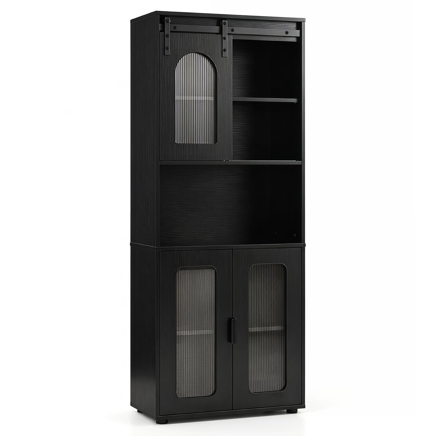Bathroom Floor Cabinet with Shelves and Sliding Barn Door-Black