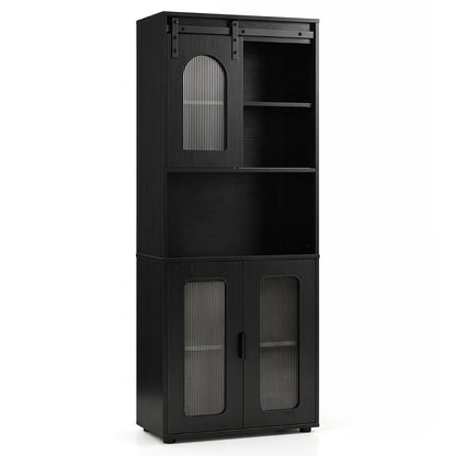 Bathroom Floor Cabinet with Shelves and Sliding Barn Door-Black