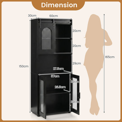 Bathroom Floor Cabinet with Shelves and Sliding Barn Door-Black
