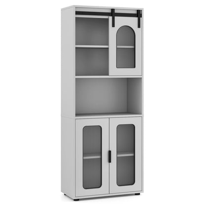 Bathroom Floor Cabinet with Shelves and Sliding Barn Door-Grey