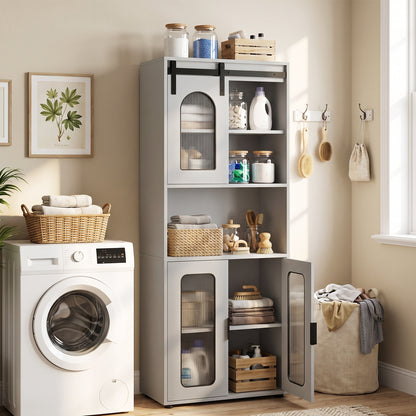 Bathroom Floor Cabinet with Shelves and Sliding Barn Door-Grey