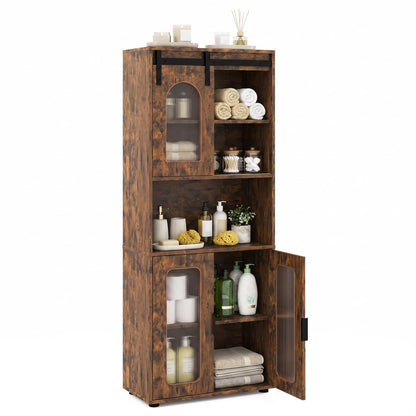 Bathroom Floor Cabinet with Shelves and Sliding Barn Door-Rustic Brown