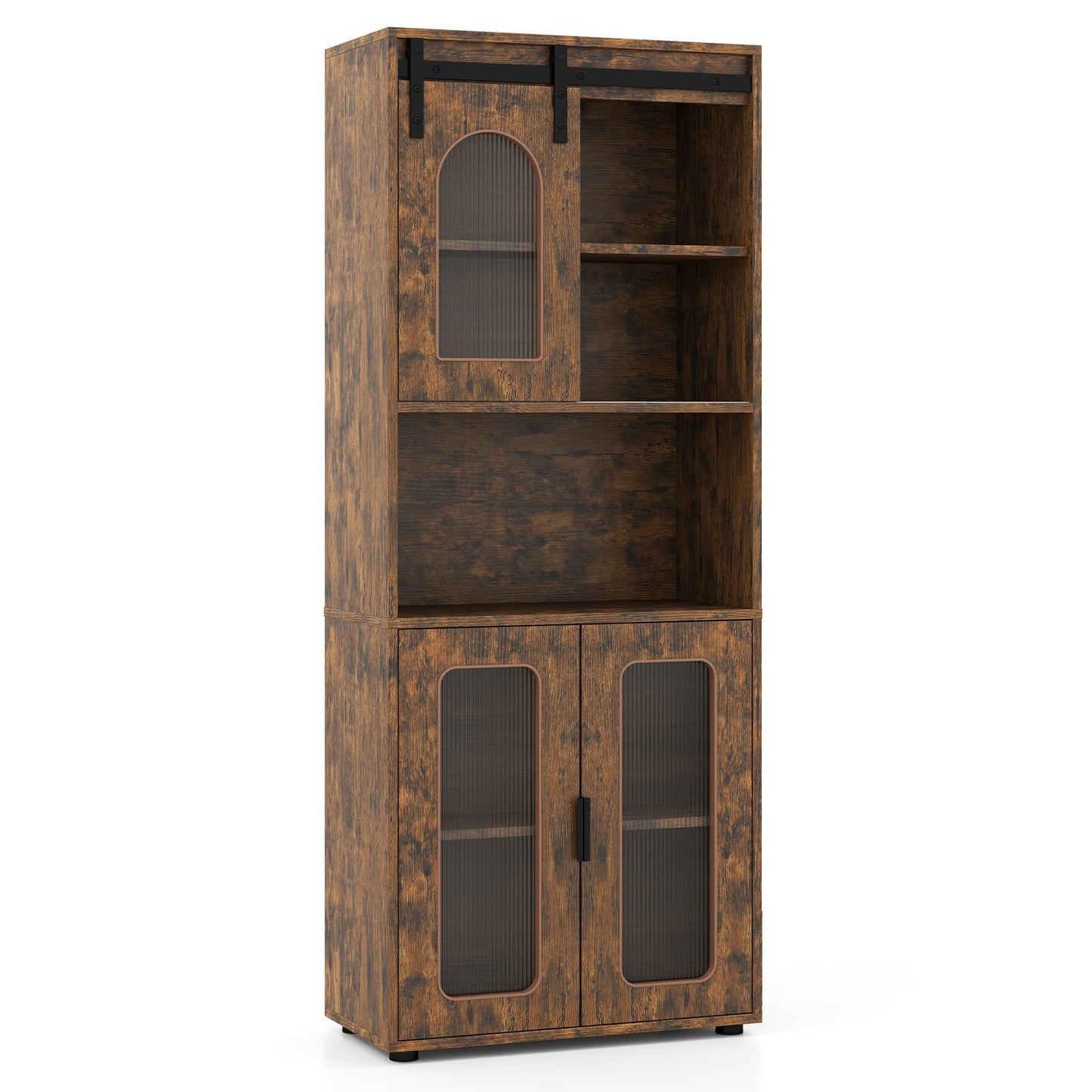 Bathroom Floor Cabinet with Shelves and Sliding Barn Door-Rustic Brown