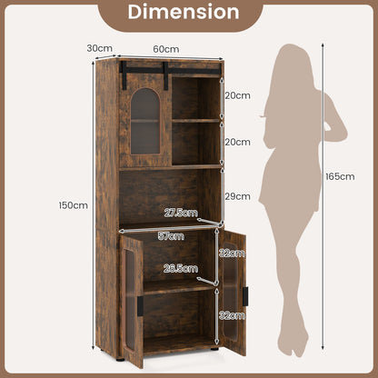 Bathroom Floor Cabinet with Shelves and Sliding Barn Door-Rustic Brown