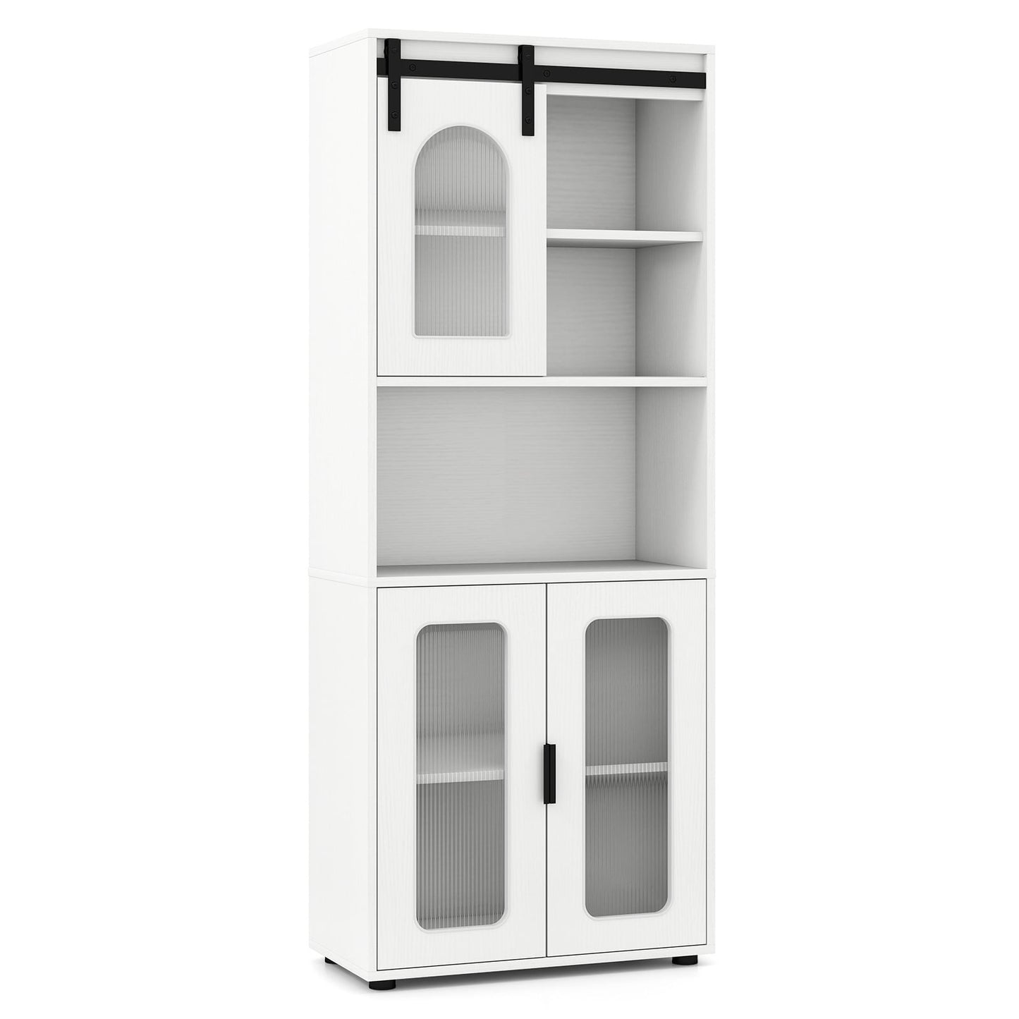 Bathroom Floor Cabinet with Shelves and Sliding Barn Door-White