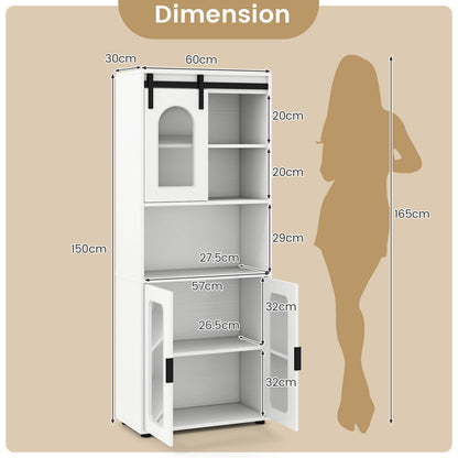 Bathroom Floor Cabinet with Shelves and Sliding Barn Door-White