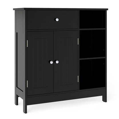 Bathroom Floor Storage Cabinet with Doors Drawer and Adjustable Shelves-Black