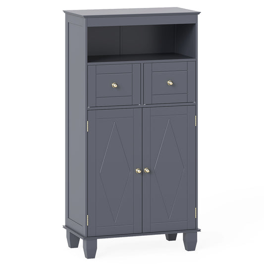 Bathroom Floor Storage Cabinet with Doors and Shelves-Gray