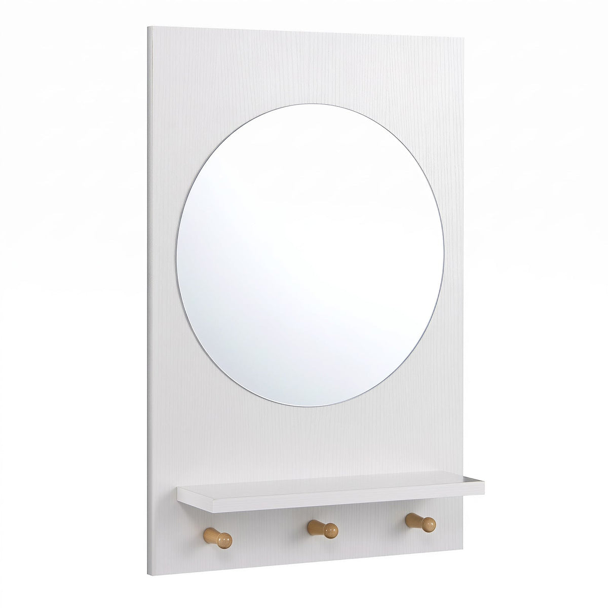 Bathroom Mirror with Storage Shelf and Hanging Hooks for Bath-White