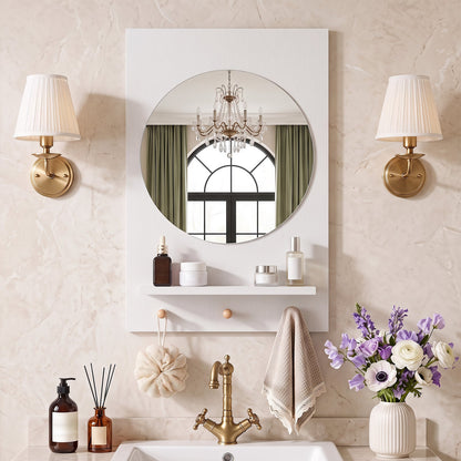 Bathroom Mirror with Storage Shelf and Hanging Hooks for Bath-White