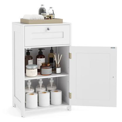 Bathroom Storage Cabinet with Drawer & Door with Anti-Tipping Devices-White