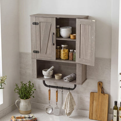 Bathroom Wall Cabinet Farmhouse Wall Mounted Organizer with 2 Barn Doors-Grey