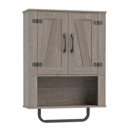 Bathroom Wall Cabinet Farmhouse Wall Mounted Organizer with 2 Barn Doors-Grey