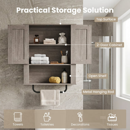 Bathroom Wall Cabinet Farmhouse Wall Mounted Organizer with 2 Barn Doors-Grey