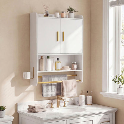 Bathroom Wall Cabinet with Open Shelves and Adjustable Shelf-White