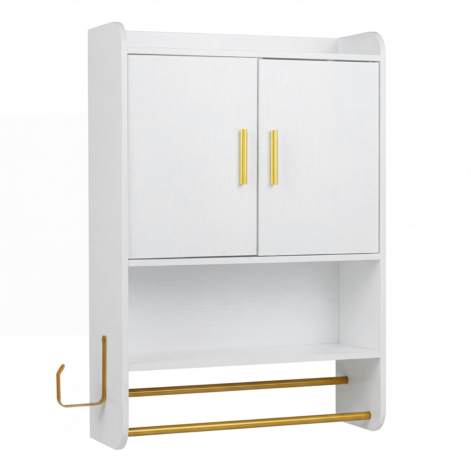 Bathroom Wall Cabinet with Open Shelves and Adjustable Shelf-White
