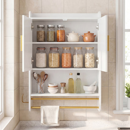 Bathroom Wall Cabinet with Open Shelves and Adjustable Shelf-White