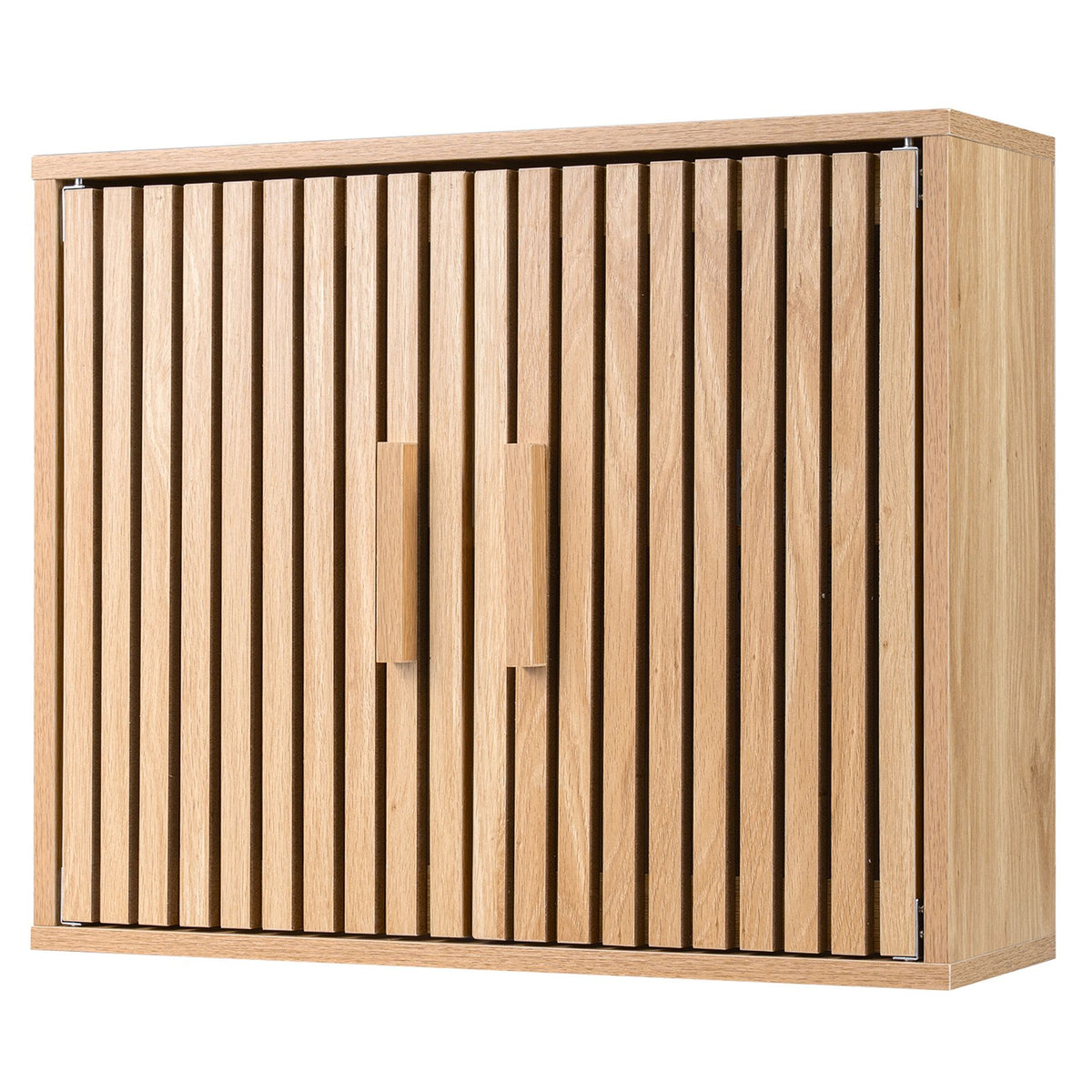 Bathroom Wall Cabinet with Slatted Doors and Adjustable Shelves-Natural