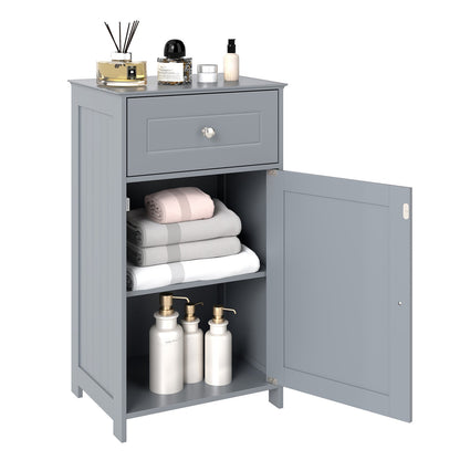 Bathroom Cabinet Floor Organizer with Single Door and Drawer-Grey
