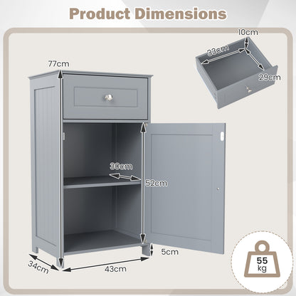 Bathroom Cabinet Floor Organizer with Single Door and Drawer-Grey